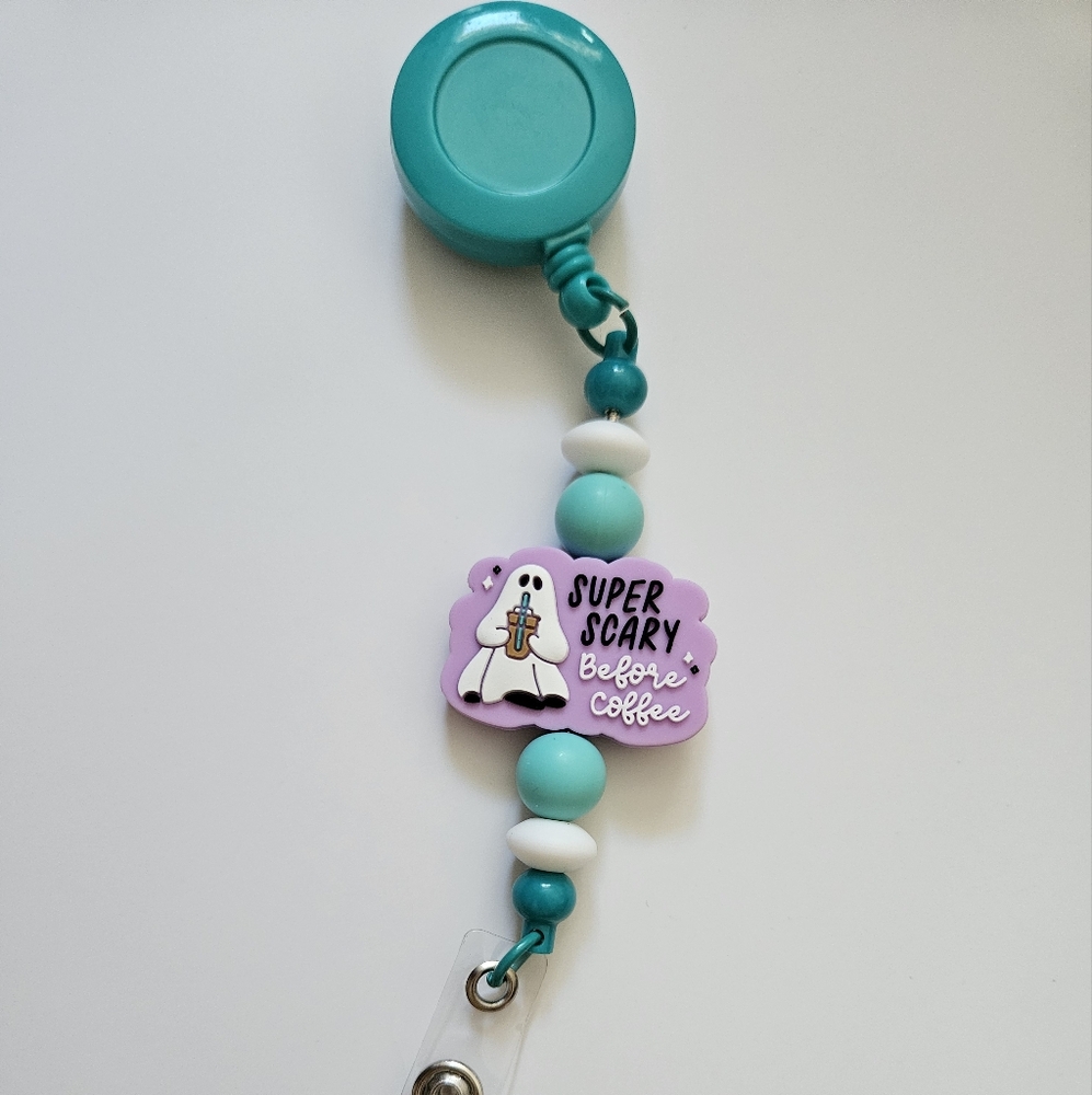 RETRACTABLE BADGE REEL HOLDER-Ghost With Coffee -NEW